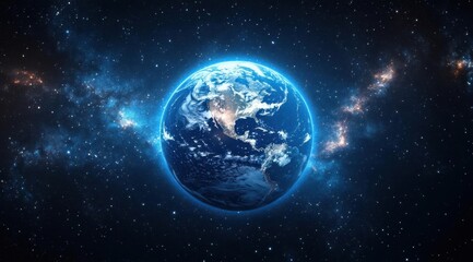 Fototapeta premium A 3D sphere of Earth and Moon in space, lit by the distant sun, reveals the planet's global clouds and ocean