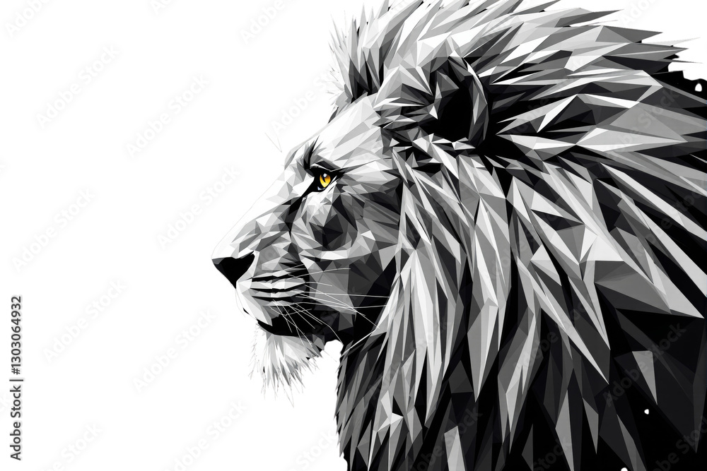 Poster lion head in geometric style on white background. concept of strength. ai generative