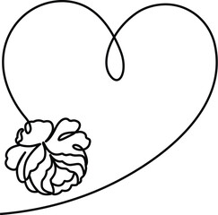 Heart love shape with rose flowers minimalist continuous line drawing. 