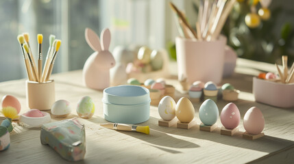 Colorful Easter eggs and spring decor for festive holiday celebration