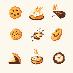 Assorted Cartoon Cookie and Dessert Vector Icon Collection Illustration