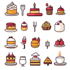 Whimsical Desserts: Cartoon Cake, Cupcake, Fork, and Drink Icons Pattern