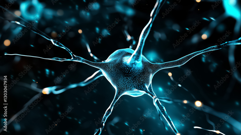 Poster in a dark environment, an artificial intelligence neural network stands illuminated by a soft glowin