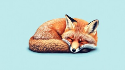 Obraz premium Dreamy fox portrait, A serene scene of a sleeping orange canine