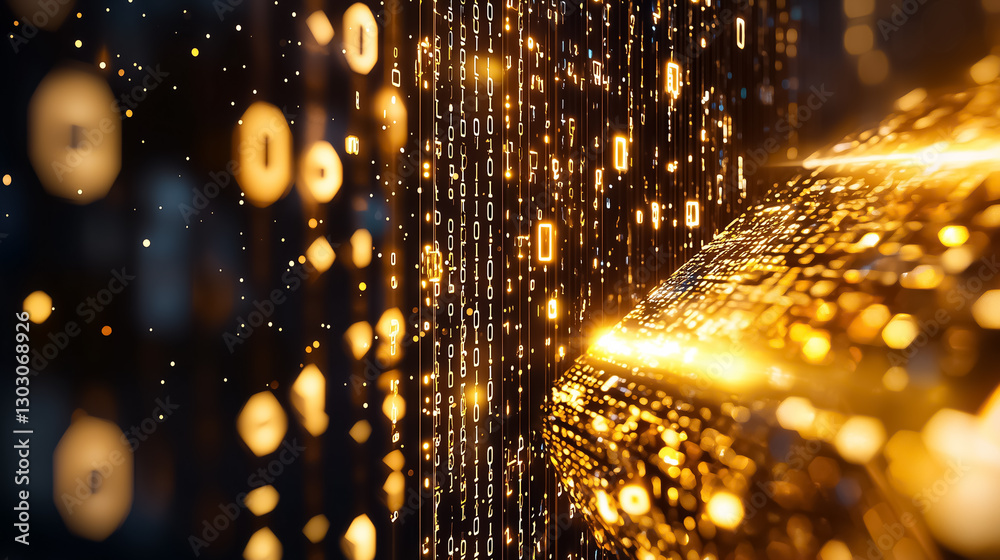 Poster a vibrant digital matrix showcases falling binary symbols, immersed in a mesmerizing display of holo