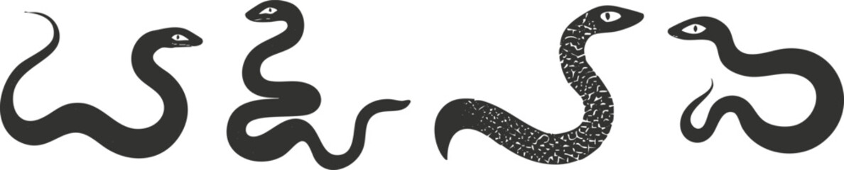 Abstract snake illustrations in black and white with varied patterns.
