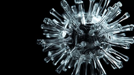 Close-up of a virus model on black background.