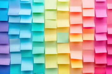 Fototapeta premium Colorful Sticky Notes in a Gradient Pattern on a Wall for Creative Ideas and Organization