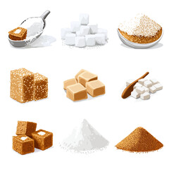 Various Types of Sugar, Granulated, Cubes, and Brown Sugar Illustration