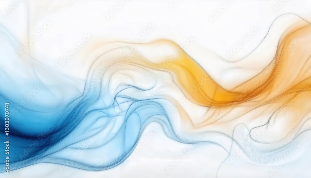 Fototapete fluid abstract waves in blue and orange with soft light effects, dynamic motion background for digit
