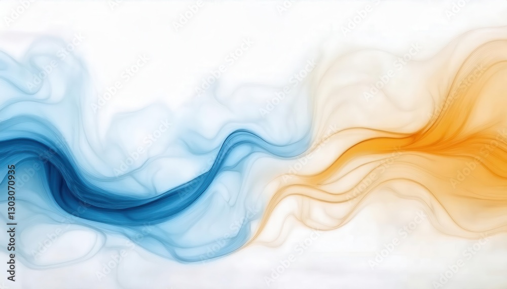 Poster fluid abstract waves in blue and orange with soft light effects, dynamic motion background for digit