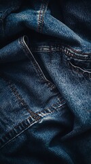 Naklejka premium Crumpled Blue Denim Texture Backdrop Close-Up
