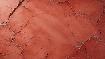 Fototapeta premium Rustic cracked red wall texture with deep crevices. Ideal for artistic backgrounds, urban designs, and vintage aesthetics.