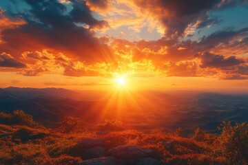 Fototapeta premium Breathtaking sunset over mountains with vibrant clouds illuminating the sky