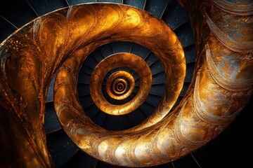 Obraz premium Golden spiral staircase: majestic art nouveau design with intricate brass detailing