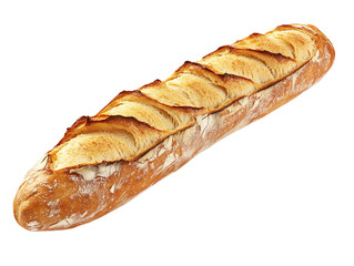 baguette with a golden crust and soft interior, displayed against a transparent background.