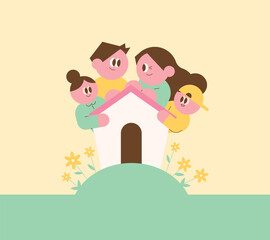 Happy Family Home. Happy family. Simple style illustration. cute