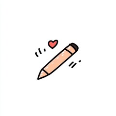 Beige Pencil Drawing with Pink Heart on White Background