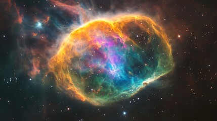 Obraz premium A colorful planetary nebula expanding in a star-filled corner of the universe