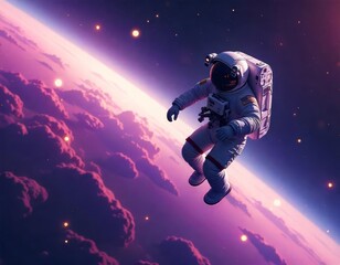 Fototapeta premium surreal astronaut floating in a vibrant cosmic for 12 april Cosmonautics Day