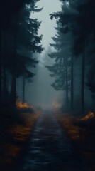 Obraz premium Misty forest path in twilight
