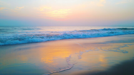 Fototapeta premium Aerial View of Ocean Waves on Sandy Beach, Summer Background.