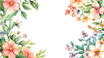 Obraz premium Watercolor Floral Frame: Delicate Blossoms and Greenery