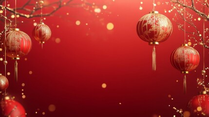 Red Lanterns Hanging Against A Red Background