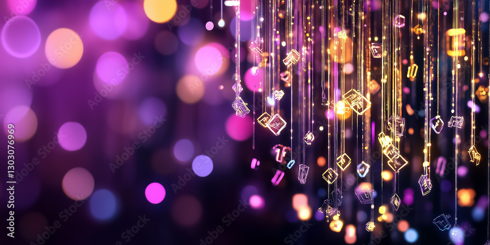 Poster a cascade of luminous symbols drips from a digital matrix, illuminating the virtual realm with vibra