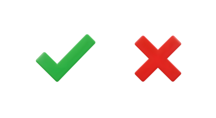 Green Check Mark And Red Cross Icons Indicating Approval And Rejection On A Transparent Background PNG.