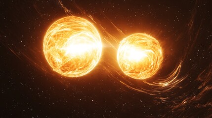 Obraz premium A cosmic view of a binary star system with swirling energy fields between the stars