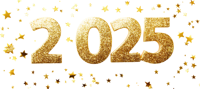 2025 in golden glitter numbers isolated on a Transparent background .png