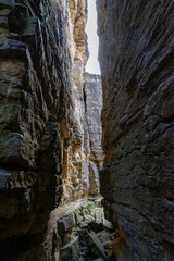 impressing view of the rocks of the Hessigheimer Felseng&auml;rten on the Neckar in Badem W&uuml;rttemberg near Stuttgart which are a climbers paradise as well