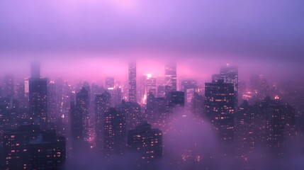 Obraz premium A cityscape obscured in vibrant purple and violet mist