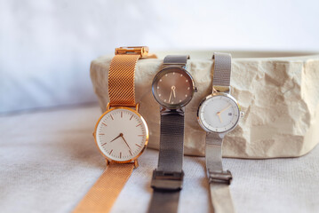 Watches with golden, silver and black clipping path