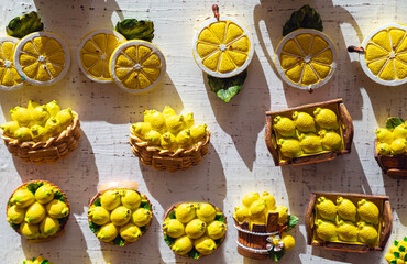 Lemon  Fridge magnets in a souvenir shop in Amalfi , Italy 