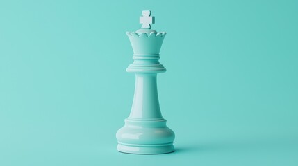 Turquoise chess king piece on solid background: modern minimalist design