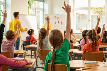 Curious Young Students Actively Participating in a Classroom Lesson with Enthusiastic Engagement