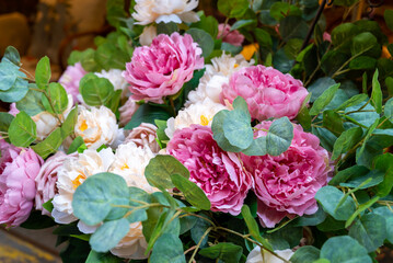 Artificial Pink and White Peony Flowers 