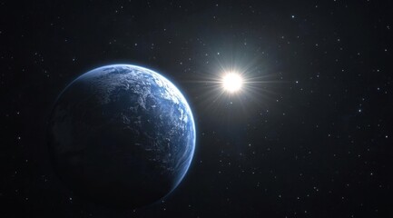 Obraz premium Cosmic Dance: The Earth and Sun: A breathtaking view of our planet Earth, bathed in the radiant light of the sun, set against the vast expanse of the universe, revealing the beauty of the cosmos.