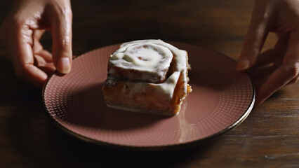 Sweet cinnamon roll dessert with icing.