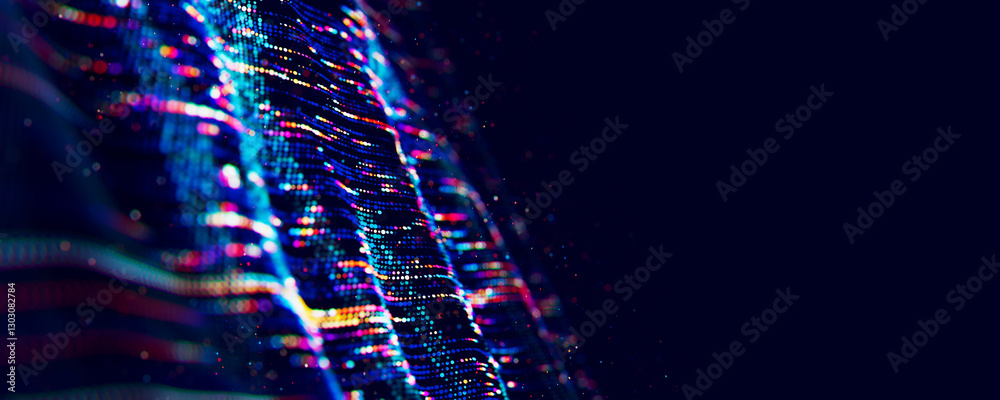 Poster abstract big data digital stream waves. information flow concept. llm learning process, ai technolog