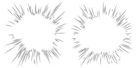 Speed lines manga effect. Comic line element. Radial focus for comic effect. Motion and action focus flash strip lines for anime comic book.