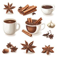 Fototapeta premium Spices and hot drink ingredients: anise stars, cinnamon and cloves