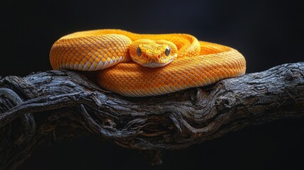 Fototapeta premium Orange Snake on Dark Branch, Studio Shot
