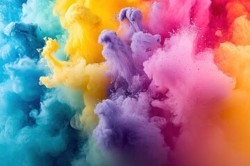 Fototapeta premium Vibrant Colorful Smoke Swirls in Shades of Blue, Yellow, Pink, and Purple on Dark Background