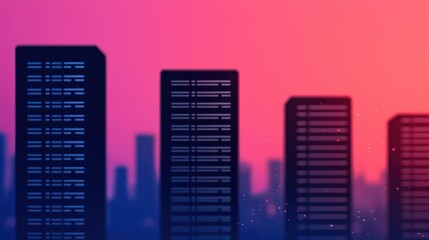 Naklejka premium Kubernetes concept. Futuristic Cityscape of Illuminated Modern Skyscrapers in Vibrant Neon Colors