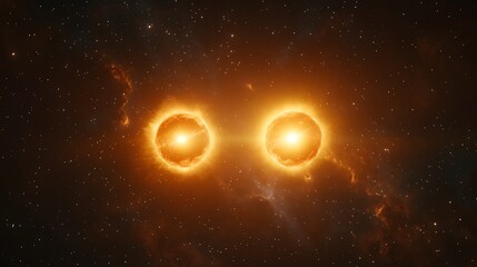 Fototapeta premium A detailed image of a binary star system with two suns orbiting each other amidst a galaxy