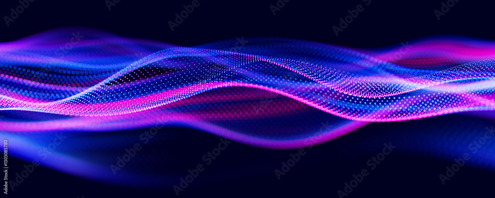 Poster abstract wave of particles. big data digital flow concept. llm learning process, ai technology. quan
