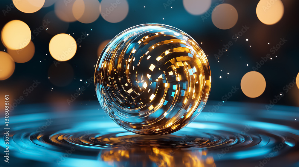 Poster a spherical object showcases a captivating data matrix with ever-changing patterns, surrounded by sh